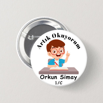 Artık Okuyorum ile Çalışkan Erkek Öğrenci Temalı İğneli Buton Rozet
