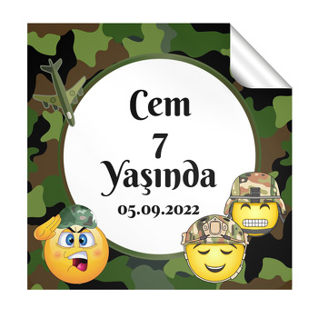 Asker Emoji Temalı Kare Parti Etiket