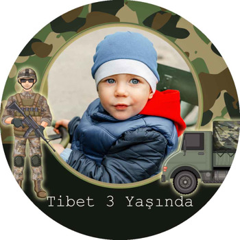Asker Kamuflaj Fon Temalı Resimli Akrilik Daire Magnet