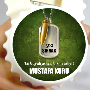 Asker Künyesi ile Gold Kurşun Yeşil Fon Temalı Kapak Şekilli Magnet Açacak