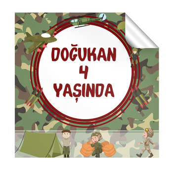 Asker Temalı Kare Etiket