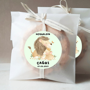Aslan Baba ile Yavrusu Yeşil Fon Temalı Sticker