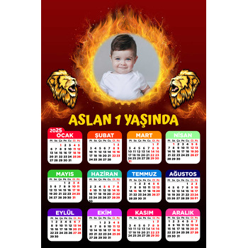 Aslan ile Ateşli Çerçeve Temalı Takvim Magnet