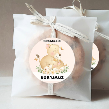 Aslan ile Yavrusu Pudra Fon Temalı Sticker