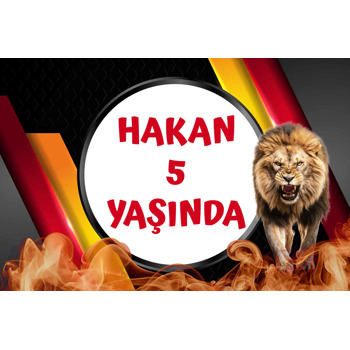 Aslan Sarı Kırmızı Fon Temalı Doğum Günü Afiş