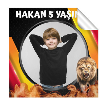 Aslan Sarı Kırmızı Fon Temalı Kare Etiket