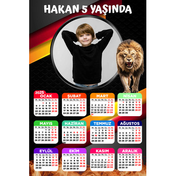 Aslan Sarı Kırmızı Fon Temalı Takvim