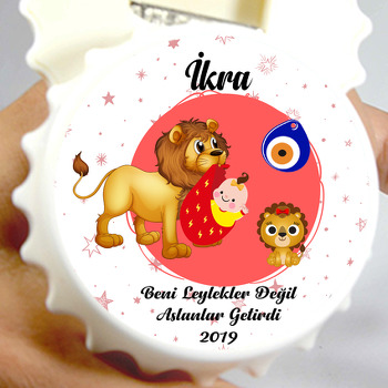 Aslan Temalı Resimli Kapak Şekilli Hoşgeldin Bebek Magnet Açacak