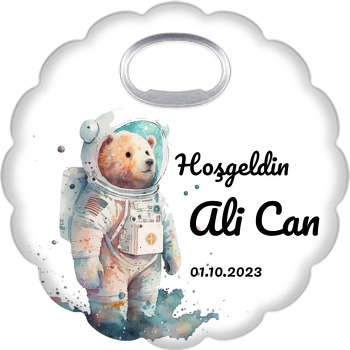 Astronot Ayı Temalı Çiçek Şekilli Magnet Açacak