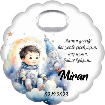 Astronot Çocuk ile Roket Temalı Çiçek Şekilli Magnet Açacak