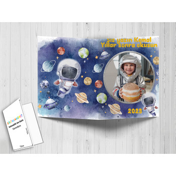 Astronot ile Soft Gezegenler Temalı Anı Kartı