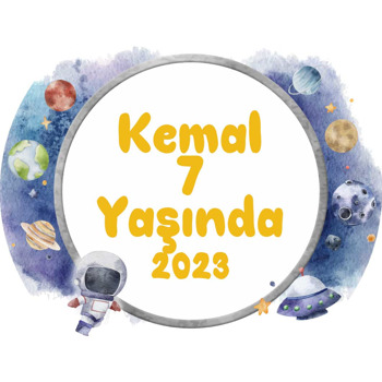 Astronot ile Soft Tonlarda Gezegenler Temalı Akrilik Daire Magnet