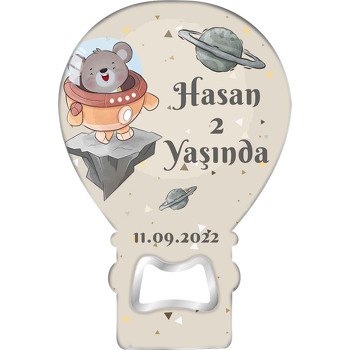 Astronot Koala ile Satürn Temalı Balon Ahşap Magnet 