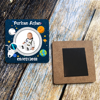 Astronot Temalı Doğum Günü Ahşap Magnet