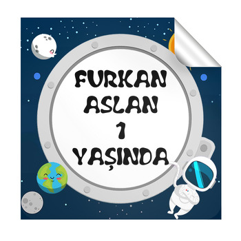 Astronot Temalı Kare Etiket