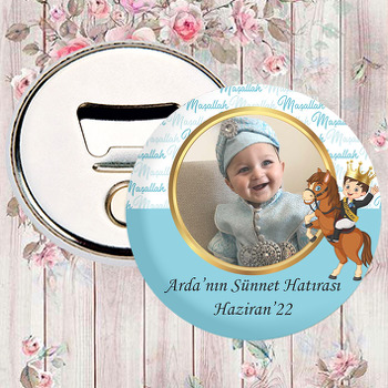 At ile Sünnet Çocuğu Açık Mavi Maşallah Fon Temalı Magnet Açacak