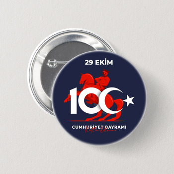 Atatürk ile 100. Yıl Cumhuriyet Lacivert Fon Temalı İğneli Buton Rozet