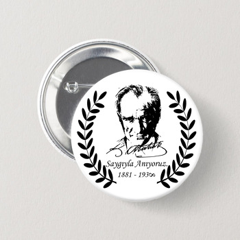 Atatürk ile Yaprak Çelenk Temalı İğneli Buton Rozet