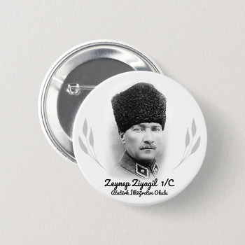 Atatürk ile Yapraklar Temalı İğneli Buton Rozet