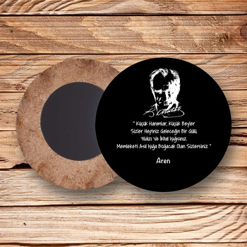 Atatürk Temalı Ahşap Daire Magnet