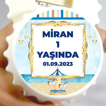 Atlıkarınca Mavi Krem Fon Temalı Kapak Şekilli Magnet Açacak