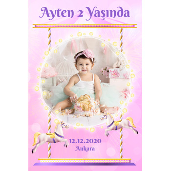 Atlıkarınca Pembe Temalı Doğum Günü Magnet