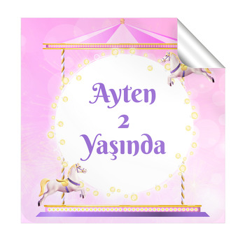Atlıkarınca Pembe Temalı Kare Etiket
