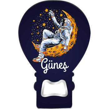 Ay ve Yıldızlarla Astronot Temalı Balon Ahşap Magnet 