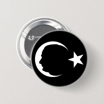 Ay Yıldız ile Atatürk Profili Siyah Fon Temalı İğneli Buton Rozet