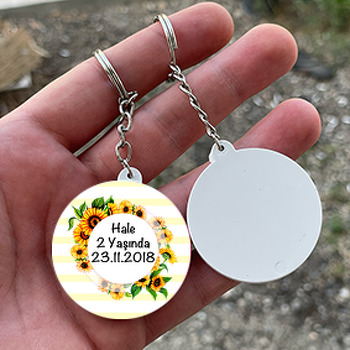Ayçiçeği Temalı Daire Plastik Anahtarlık