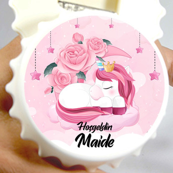 Ayda Uyuyan Pembe Unicorn Temalı Kapak Şekilli Magnet Açacak