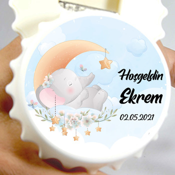 Ayda Uyuyan Sevimli Fil Temalı Kapak Şekilli Magnet Açacak