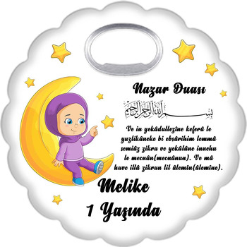 Ayda Yıldızlı Kız ile Nazar Duası Temalı Çiçek Şekilli Magnet Açacak