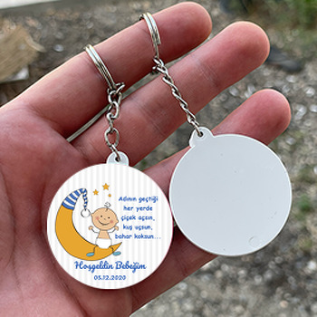 Aydede ile Erkek Bebek Temalı Daire Plastik Anahtarlık