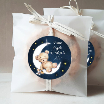 Ayıcık Ayda Uykuda Gökyüzü Fon Temalı Sticker