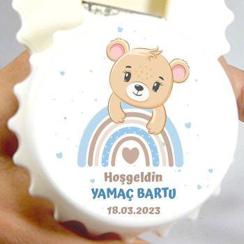 Ayıcık ile Mavi Gökkuşağı Temalı Kapak Şekilli Magnet Açacak
