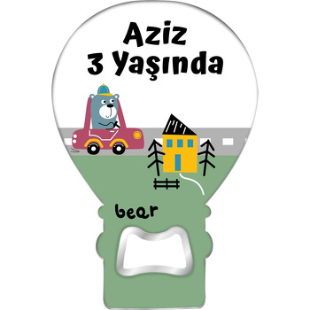 Ayıcık ile Sarı Ev Temalı Balon Ahşap Magnet 