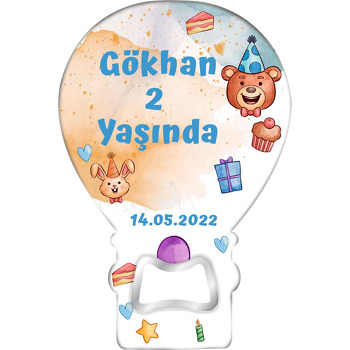 Ayıcık ile Tavşan Parti Temalı Balon Ahşap Magnet 