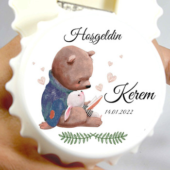 Ayıcık ile Tavşancık Temalı Kapak Şekilli Magnet Açacak