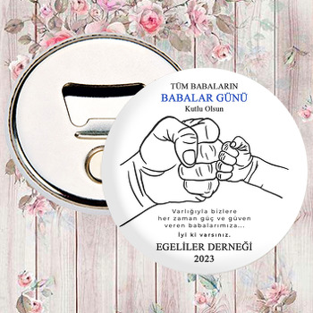Baba ile Çocuk Eli Çizgisel Desen Temalı Babalar Günü Magnet Açacak