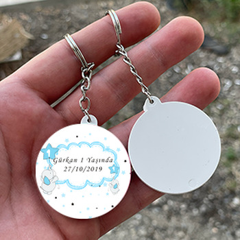 Baby Fil Mavi Temalı Daire Plastik Anahtarlık