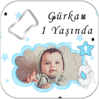 Baby Fil Mavi Temalı Kare Magnet Açacak