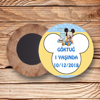 Baby Mickey Temalı Ahşap Daire Magnet