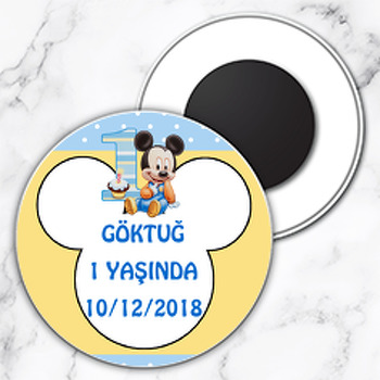 Baby Mickey Temalı Daire Plastik Magnet