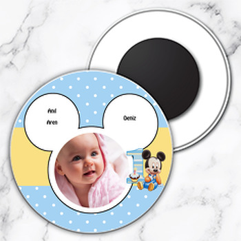 Baby Mickey  Temalı Resimli Daire Plastik Magnet