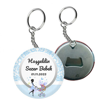 Baby Shower Erkek Bebek Temalı Arkası Açacak Anahtarlık