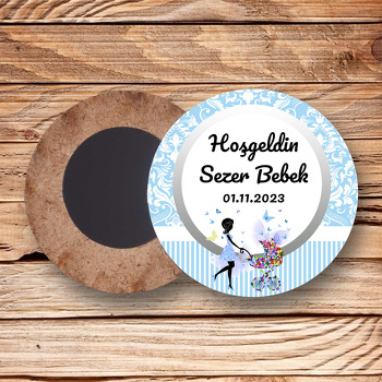 Baby Shower Erkek Bebek Temalı Daire Ahşap Magnet
