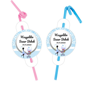 Baby Shower Erkek Bebek Temalı Pipet ve Kartı