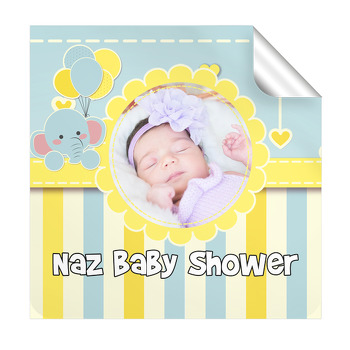 Baby Shower Fil Temalı Doğum Günü  Kare Etiket
