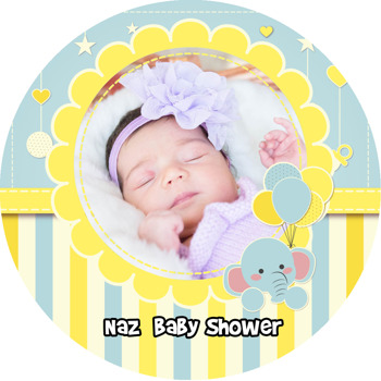 Baby Shower Fil Temalı Resimli Daire Plastik Anahtarlık